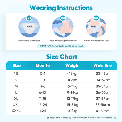 Aiwibi Ultra Thin newborn diapers size chart
