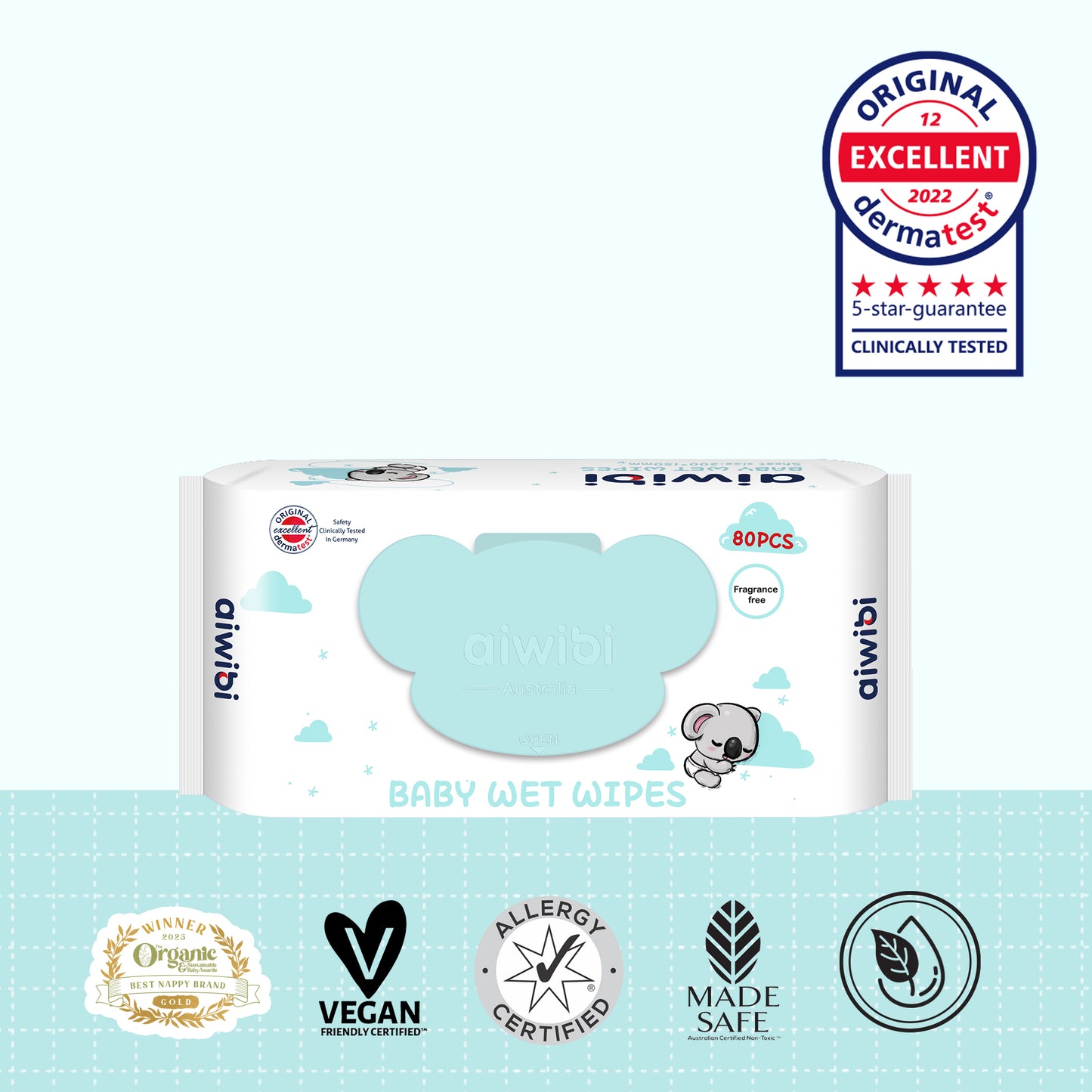 Gentle Soft Sensitive Care Fragrance free Koala Wipes