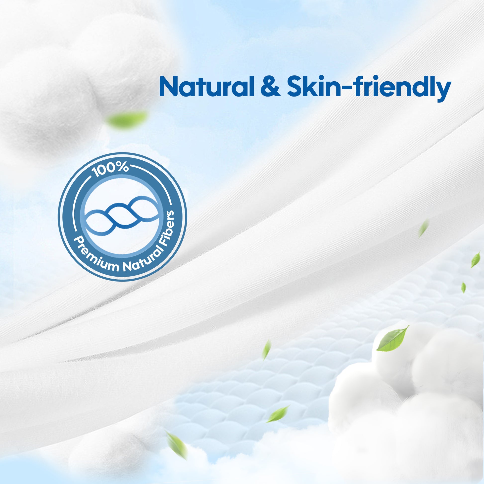 The image displays the surface layer of the Aiwibi diaper, labeled as ‘Natural & Skin-friendly’.