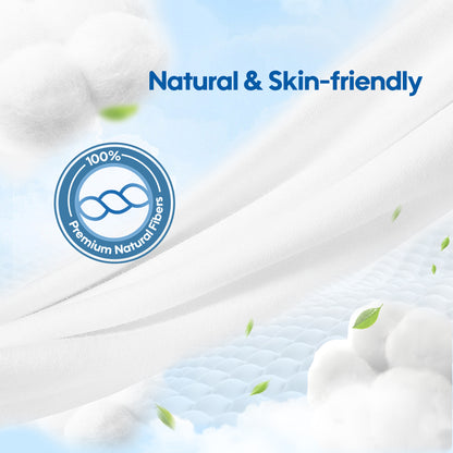 The image displays the surface layer of the Aiwibi diaper, labeled as ‘Natural & Skin-friendly’.
