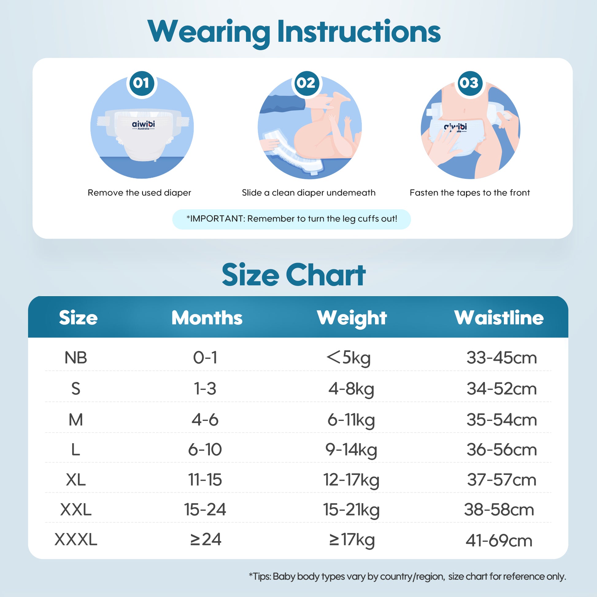 Aiwibi Newborn Diaper Size Chart