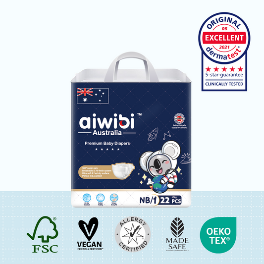 Package of aiwibi Australia Ultra Thin baby diapers with certification logos