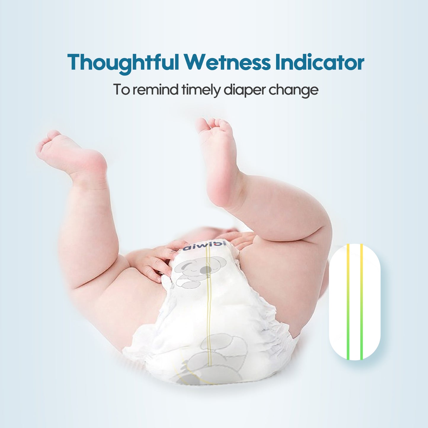 Aiwibi diaper with a smart wetness indicator that changes color to tell new parents exactly when it's time for a change.