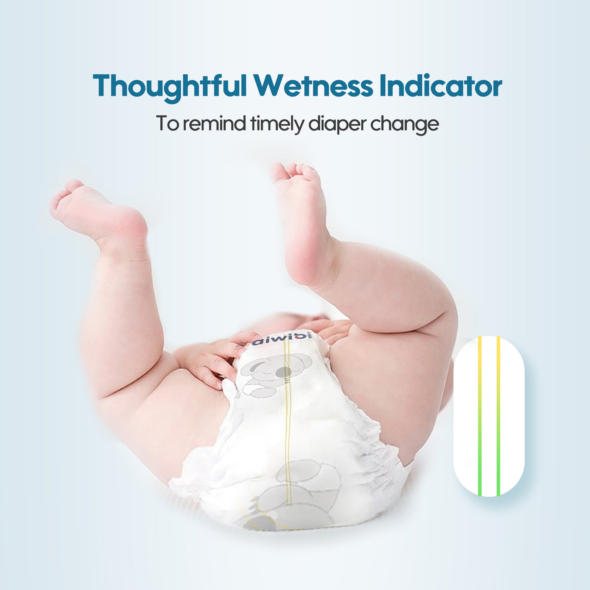 Aiwibi diaper with a smart wetness indicator that changes color to tell new parents exactly when it's time for a change.