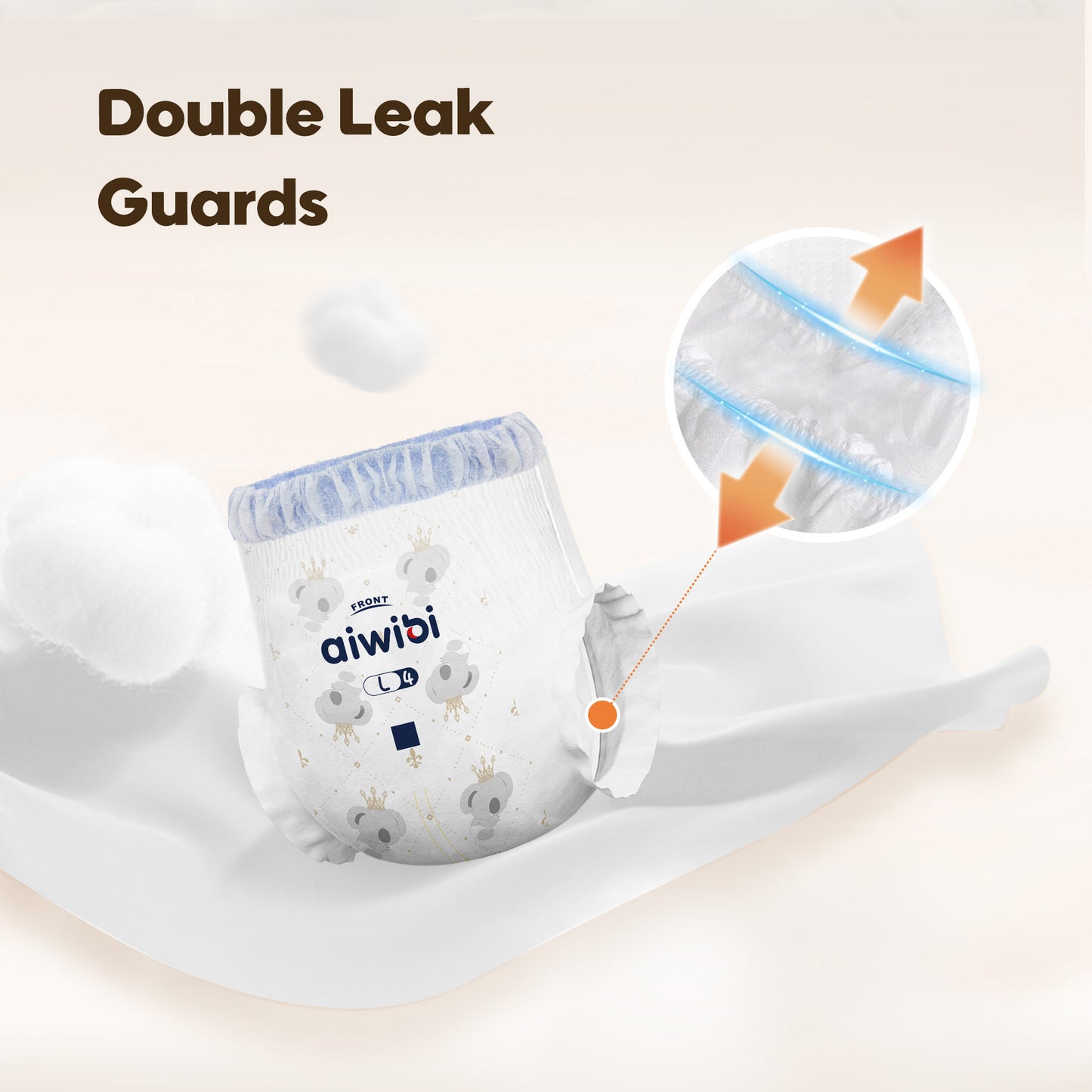 Double leak guards on Aiwibi nighttime diaper pants to prevent side leakage during sleep.