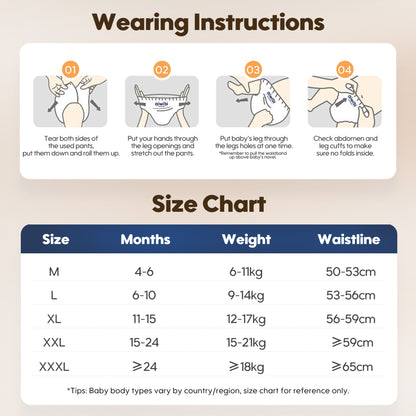 Aiwibi Ultimate Comfort nighttime diaper pants size chart for perfect fit selection.