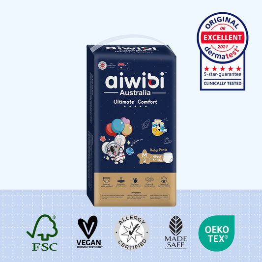 Aiwibi Ultimate Comfort Baby Pants Size M, 48 pieces per pack, suitable for newborns weighing 4–8 kg.