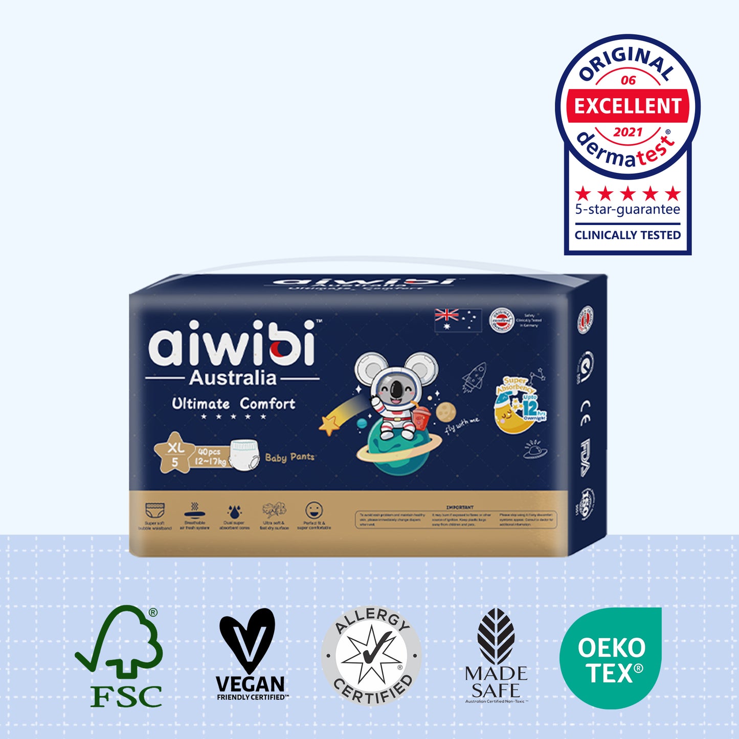Aiwibi Ultimate Comfort Baby Pants Size XL, 40 pieces per pack, suitable for newborns weighing 11–15 kg.