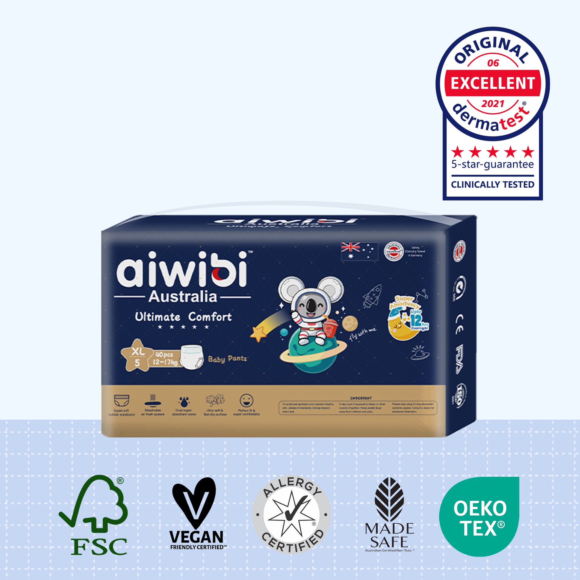 Aiwibi Ultimate Comfort Baby Pants Size XL, 40 pieces per pack, suitable for newborns weighing 11–15 kg.